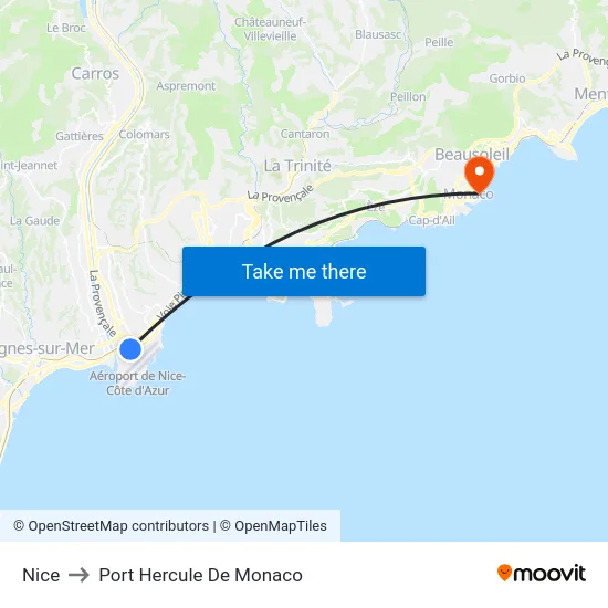 Nice to Port Hercule De Monaco map