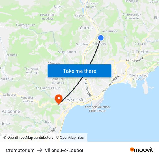 Crématorium to Villeneuve-Loubet map