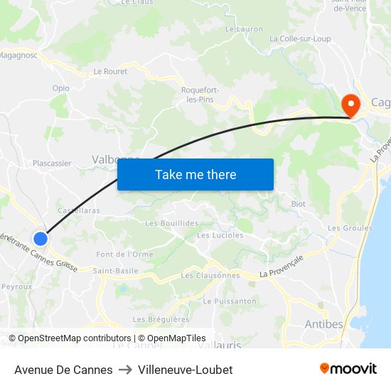 Avenue De Cannes to Villeneuve-Loubet map