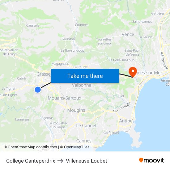 College Canteperdrix to Villeneuve-Loubet map