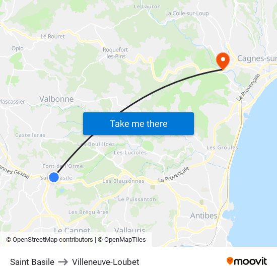 Saint Basile to Villeneuve-Loubet map