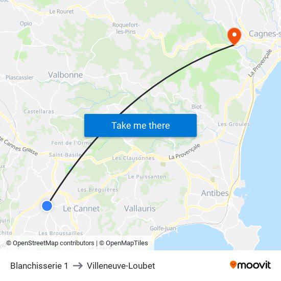 Blanchisserie 1 to Villeneuve-Loubet map