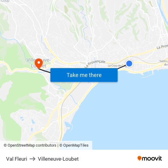 Val Fleuri to Villeneuve-Loubet map