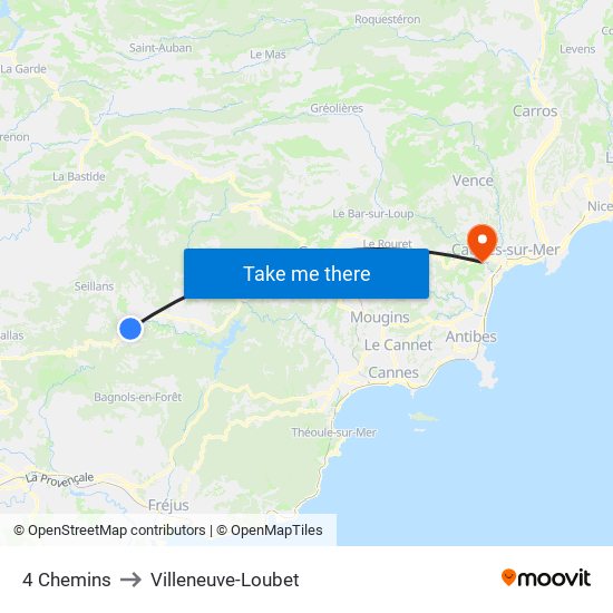 4 Chemins to Villeneuve-Loubet map