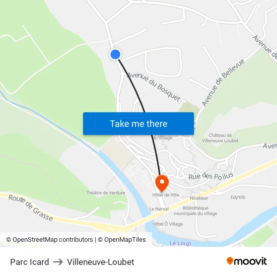 Parc Icard to Villeneuve-Loubet map