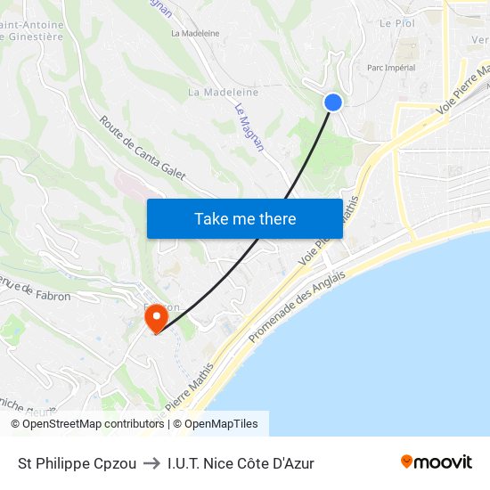 St Philippe Cpzou to I.U.T. Nice Côte D'Azur map