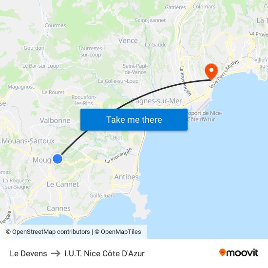 Le Devens to I.U.T. Nice Côte D'Azur map