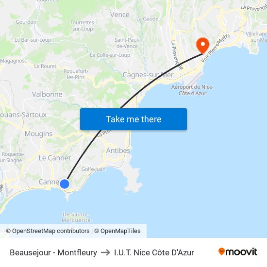 Beauséjour - Montfleury to I.U.T. Nice Côte D'Azur map
