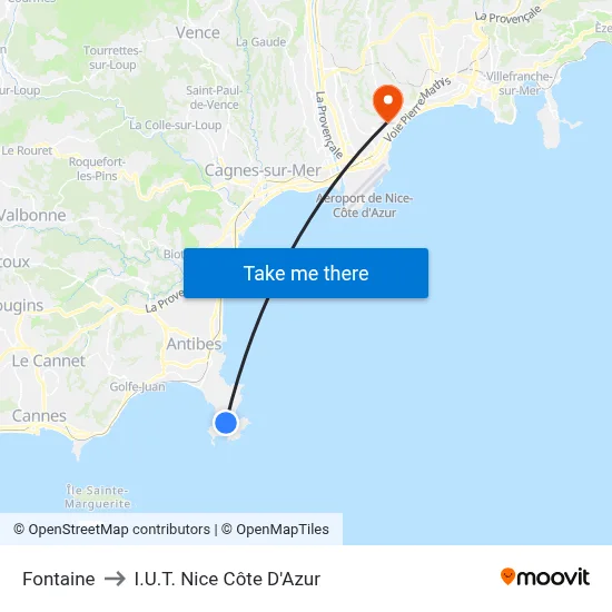 Fontaine to I.U.T. Nice Côte D'Azur map