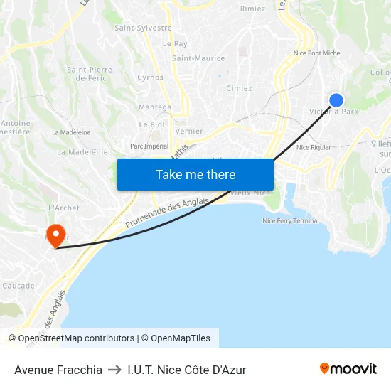 Avenue Fracchia to I.U.T. Nice Côte D'Azur map