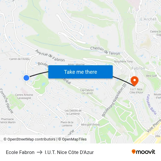 Ecole Fabron to I.U.T. Nice Côte D'Azur map