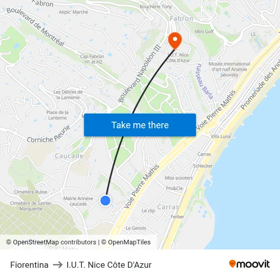 Fiorentina to I.U.T. Nice Côte D'Azur map