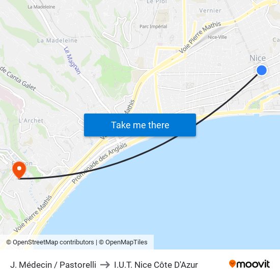 J. Médecin / Pastorelli to I.U.T. Nice Côte D'Azur map