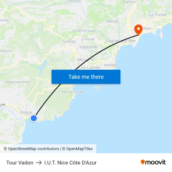 Tour Vadon to I.U.T. Nice Côte D'Azur map