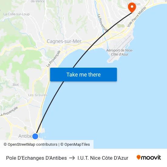 Pole D'Echanges D'Antibes to I.U.T. Nice Côte D'Azur map