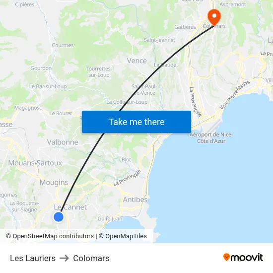 Les Lauriers to Colomars map