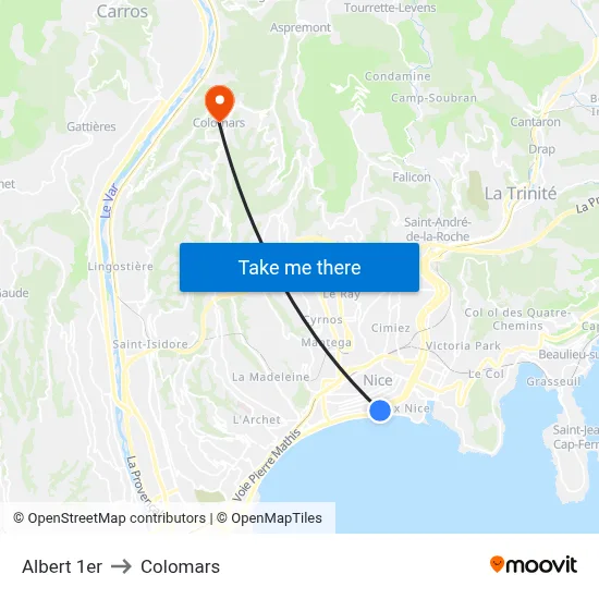 Albert 1er to Colomars map