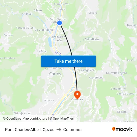 Pont Charles-Albert Cpzou to Colomars map