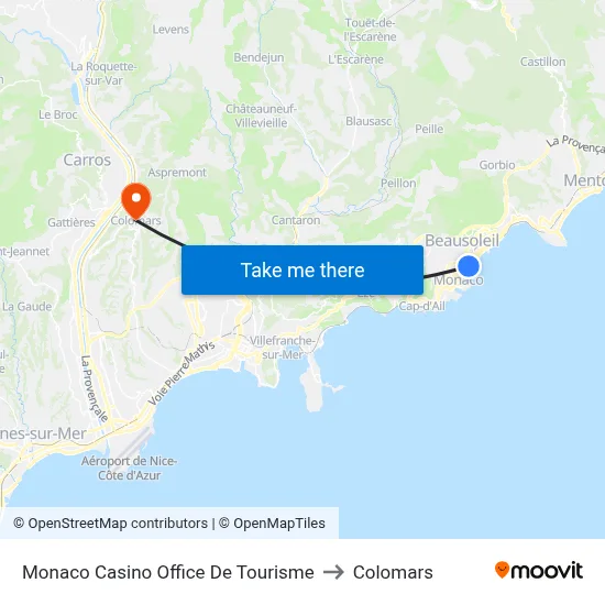 Monaco Casino Office De Tourisme to Colomars map