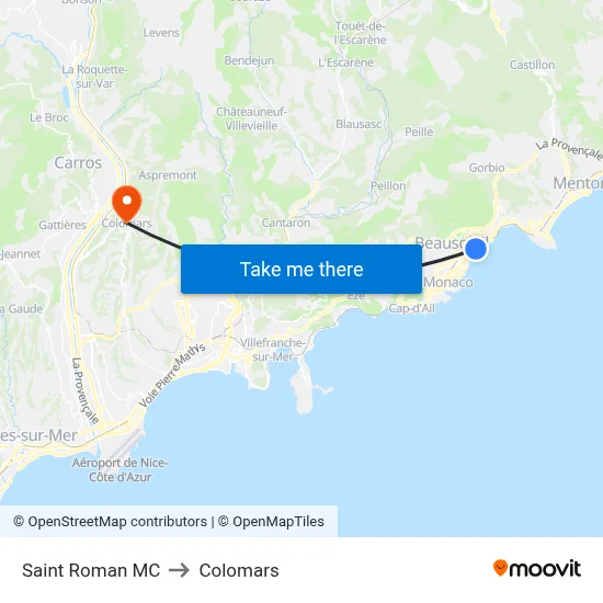 Saint Roman MC to Colomars map