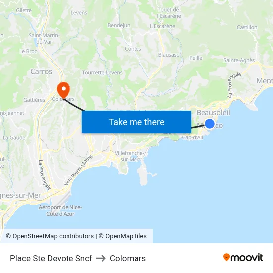 Place Ste Devote Sncf to Colomars map