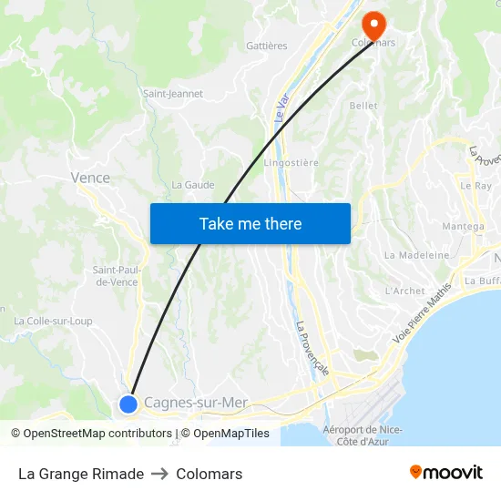 La Grange Rimade to Colomars map
