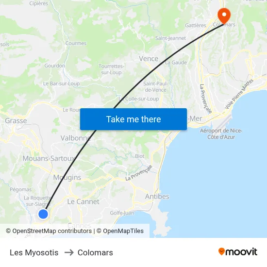 Les Myosotis to Colomars map