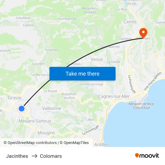 Jacinthes to Colomars map