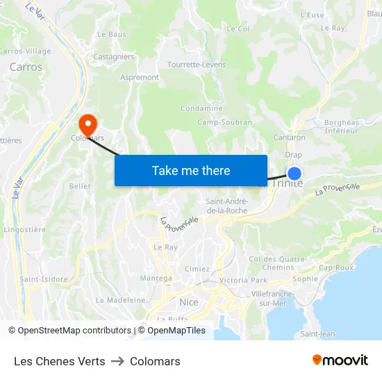 Les Chenes Verts to Colomars map