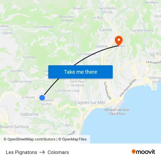 Les Pignatons to Colomars map
