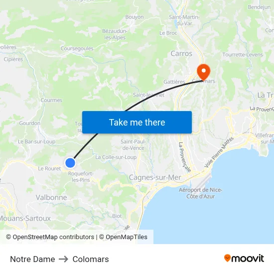 Notre Dame to Colomars map