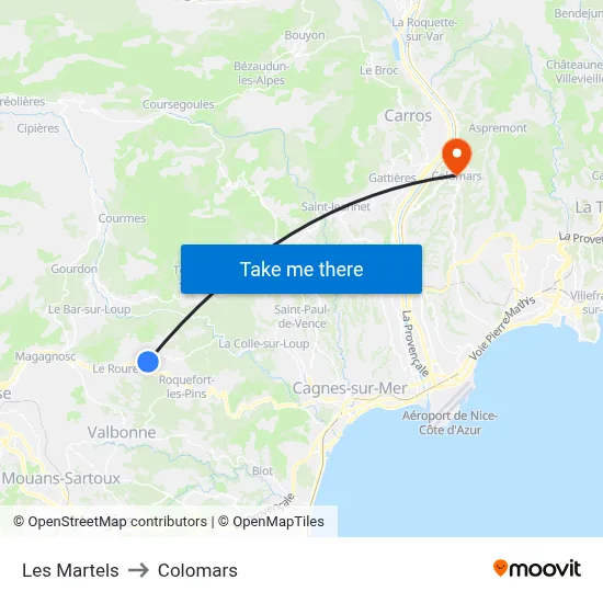 Les Martels to Colomars map