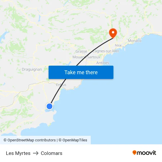 Les Myrtes to Colomars map