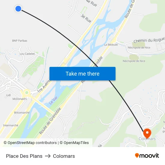 Place Des Plans to Colomars map