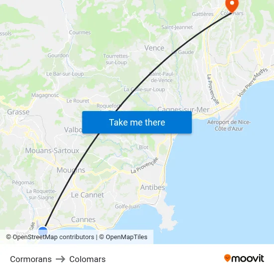 Cormorans to Colomars map