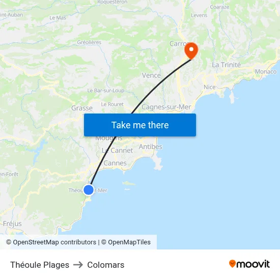 Théoule Plages to Colomars map