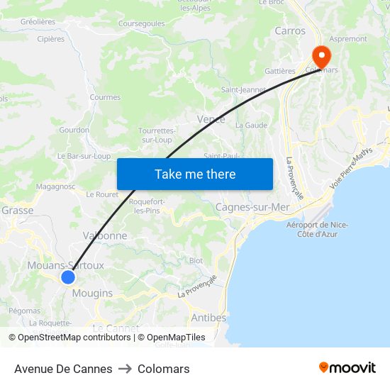 Avenue De Cannes to Colomars map