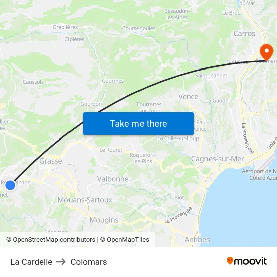La Cardelle to Colomars map