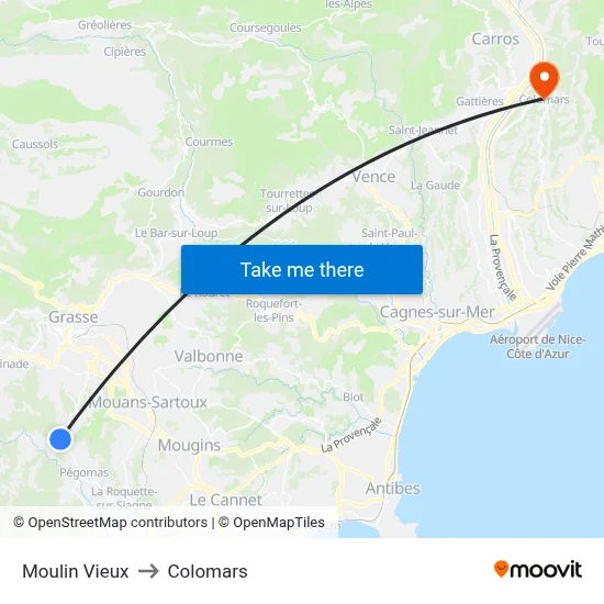 Moulin Vieux to Colomars map