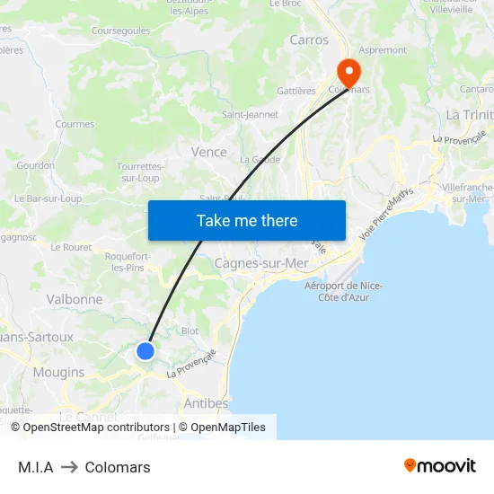 M.I.A to Colomars map