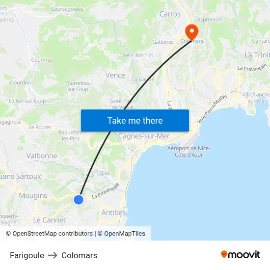 Farigoule to Colomars map