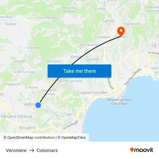Veroniere to Colomars map