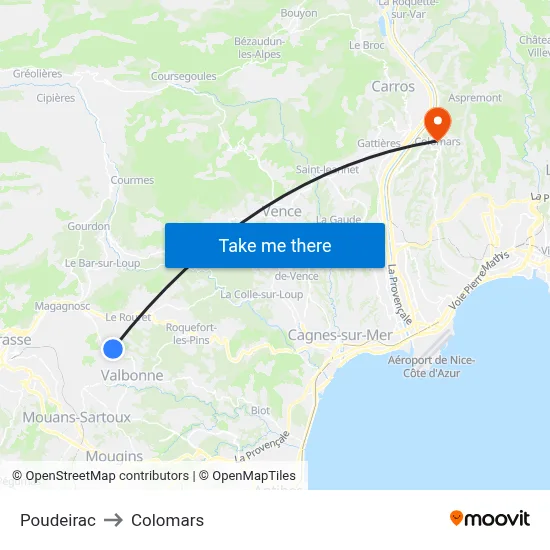 Poudeirac to Colomars map