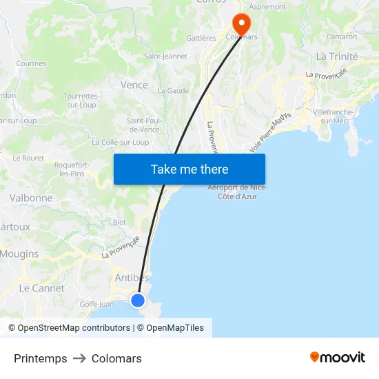 Printemps to Colomars map