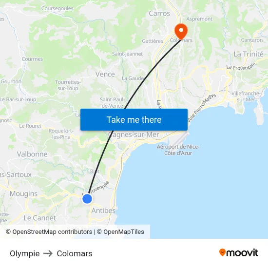 Olympie to Colomars map