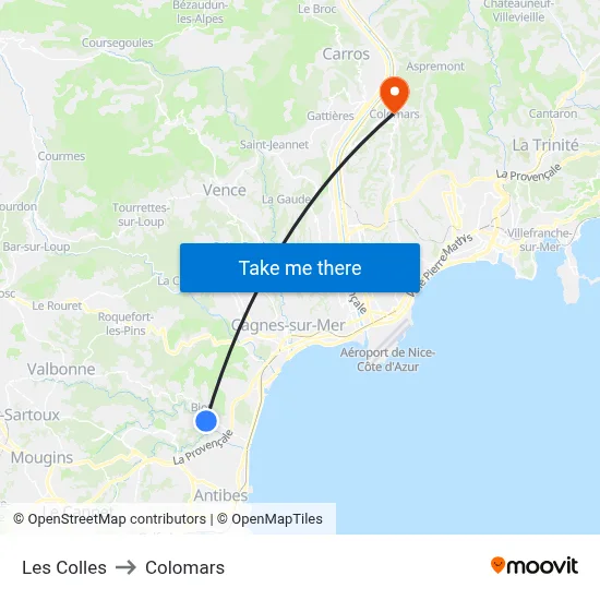 Les Colles to Colomars map