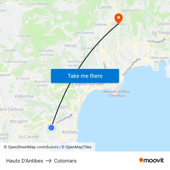 Hauts D'Antibes to Colomars map