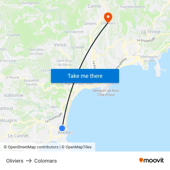 Oliviers to Colomars map