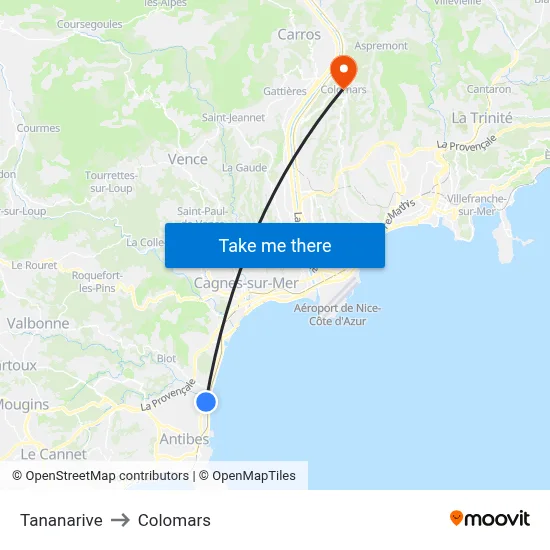 Tananarive to Colomars map