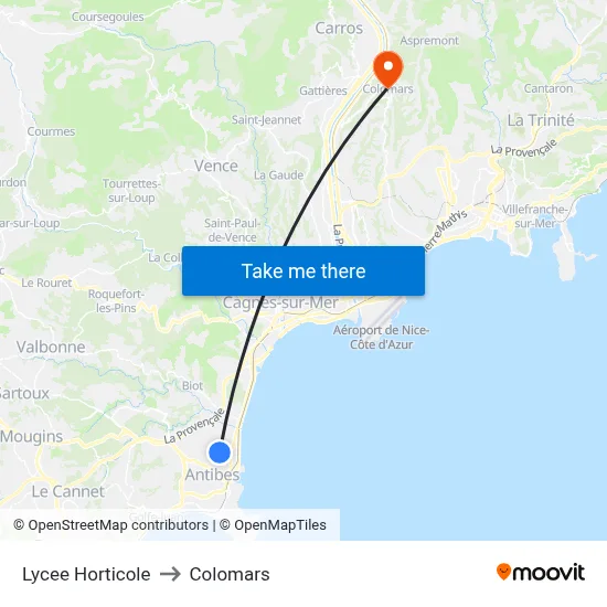 Lycee Horticole to Colomars map